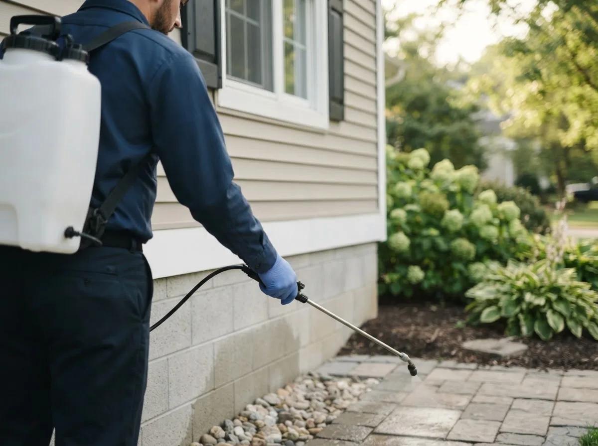 Pest control technician inspecting a home in Whitmer, WV